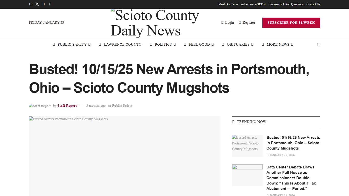 Busted! 10/15/25 New Arrests in Portsmouth, Ohio – Scioto County Mugshots – Scioto County Daily News